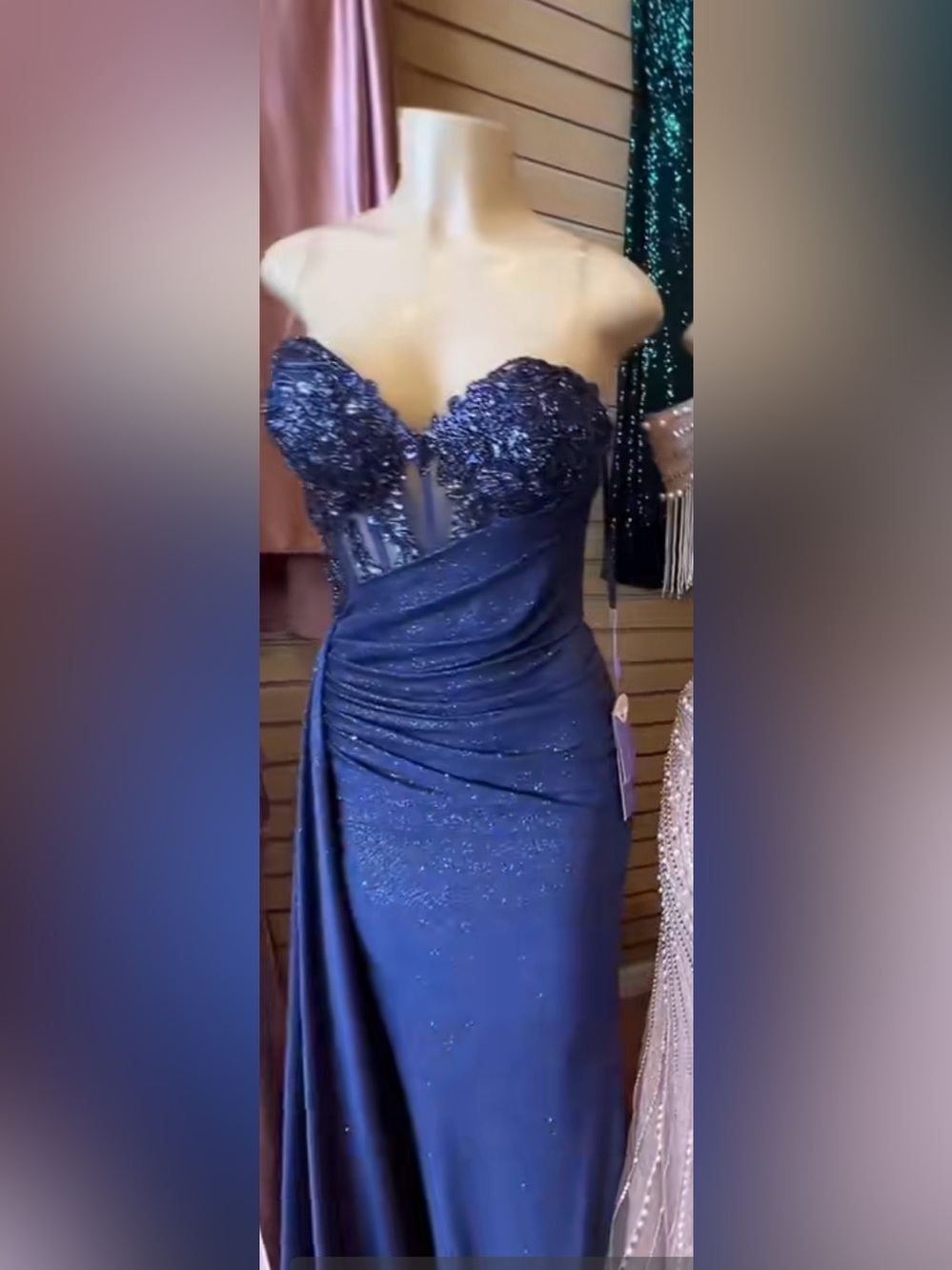Elegant Navy Beaded Evening Gown